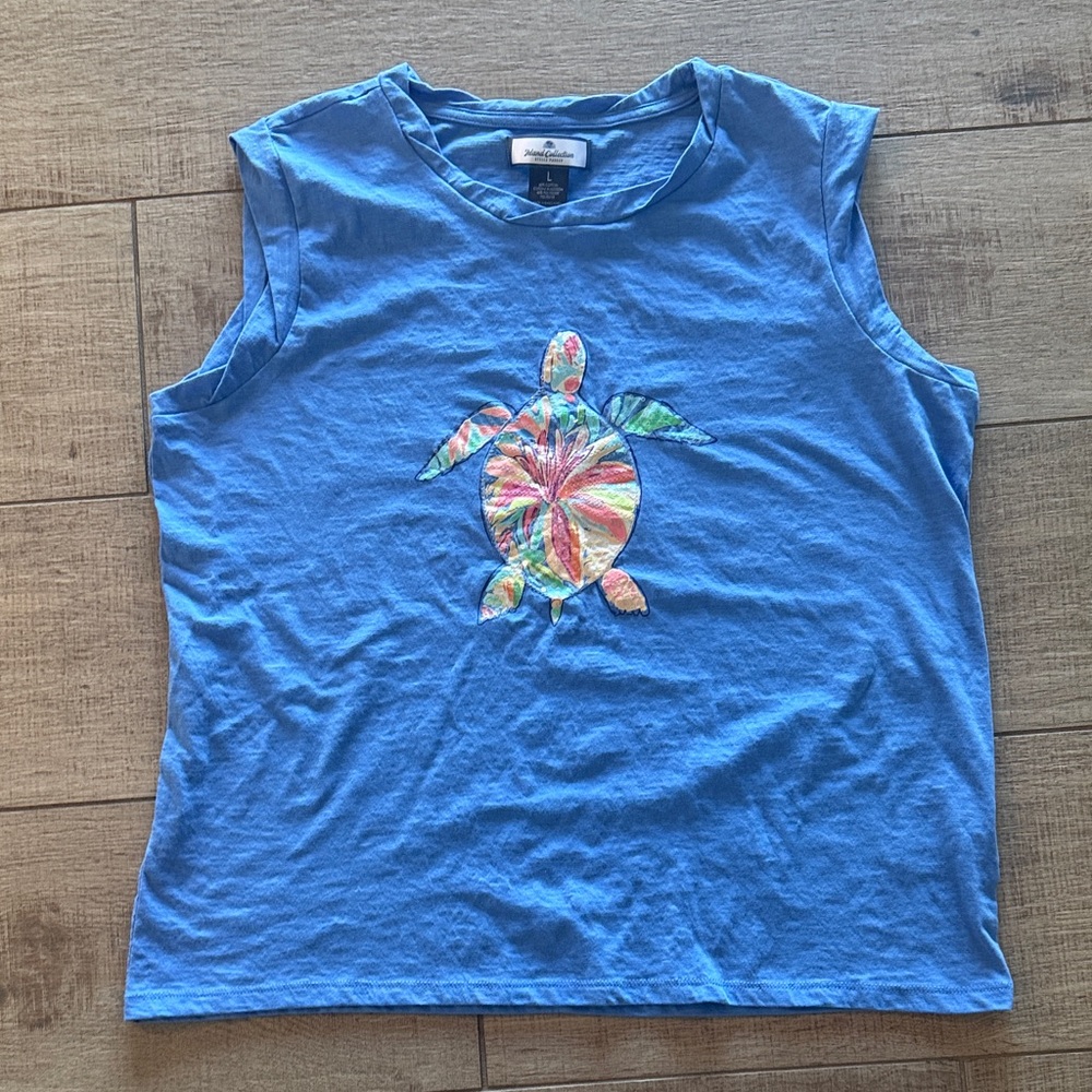 Island Collection Blue Top with Colorful Turtle Design large
